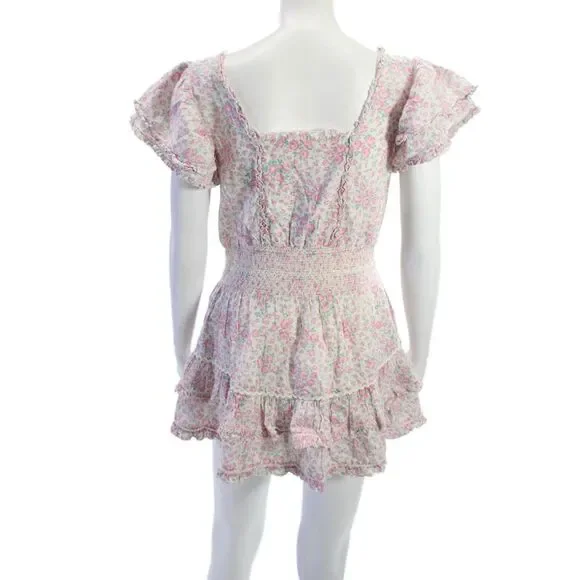 Love Shack Fancy Womens Sundress Pink Cotton Square Neck Short Sleeve Size S - Picture 3 of 6